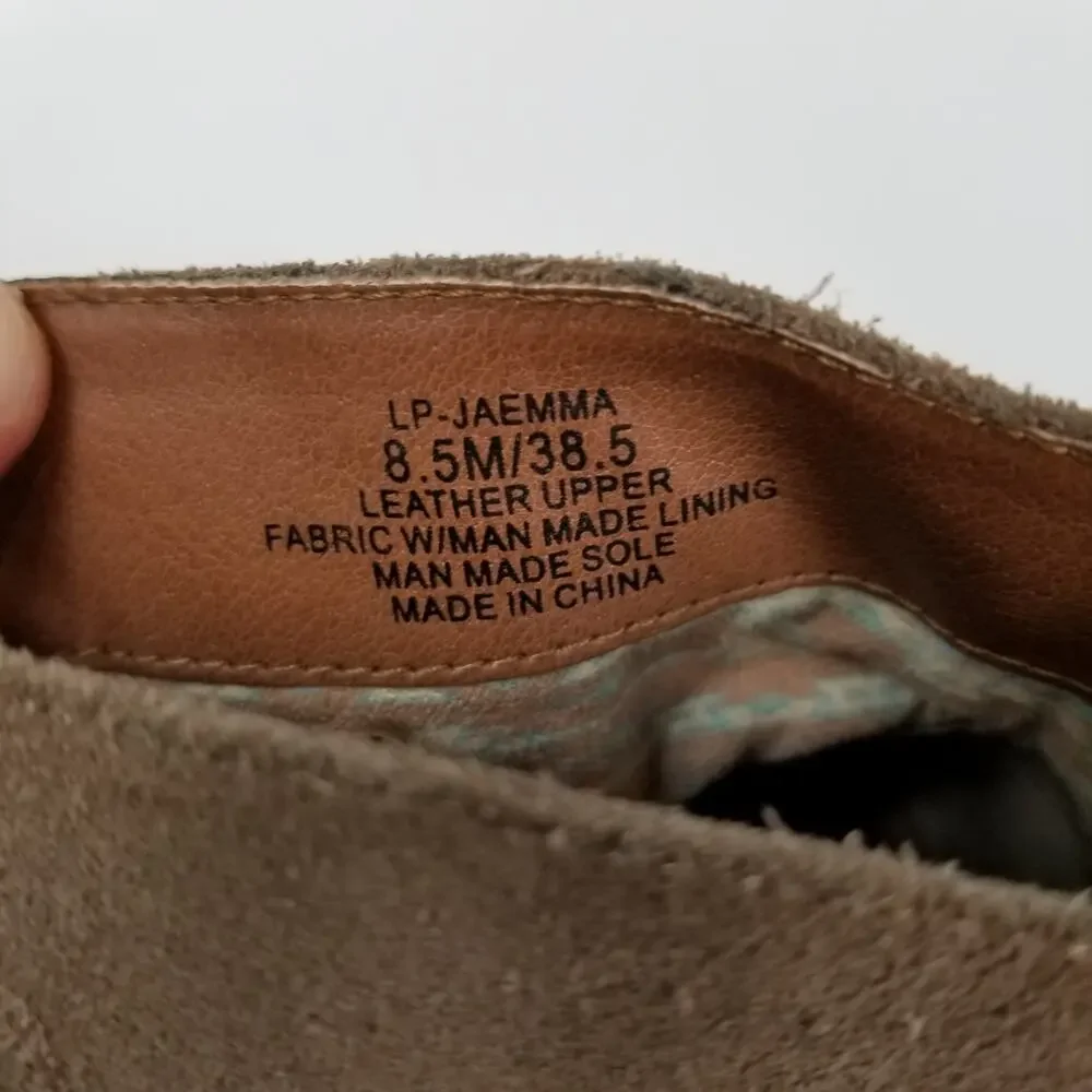 Lucky Brand Jaemma Women's Tan Suede Wedge Heel Ankle Boots Size 8.5